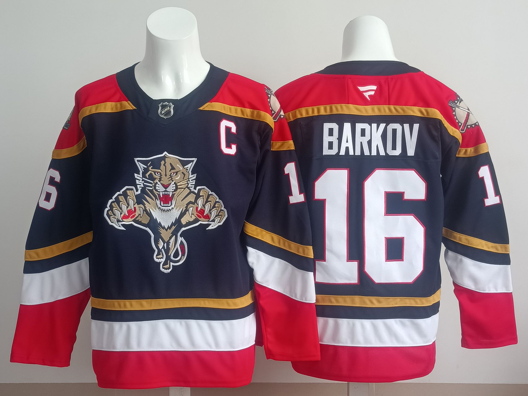 Men 2025 Florida Panthers 16 Barkov Blue Fanatics Home Premium NHL Jersey style 1